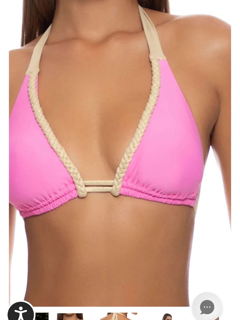 Luli Fama Pink Halter Bikini Top with Cream Braided Trim